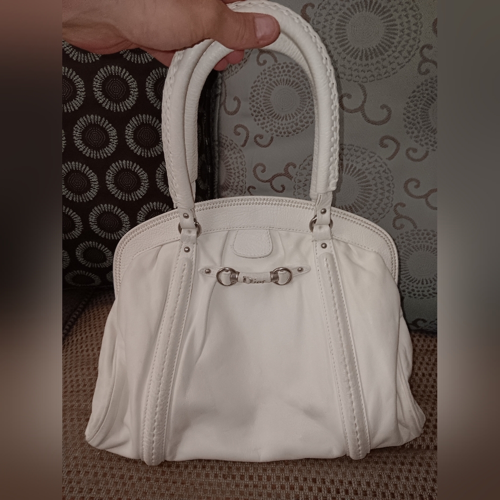 Christian Dior white leather shoulder bag